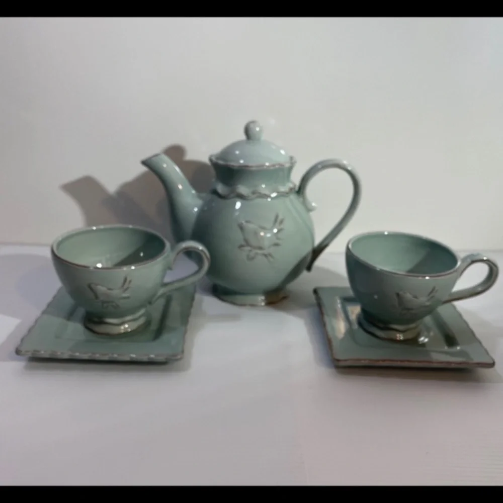Vintage Tea Set Bird Teapot Teacup Delicate Floral Hand Painted Hand Crafted Art